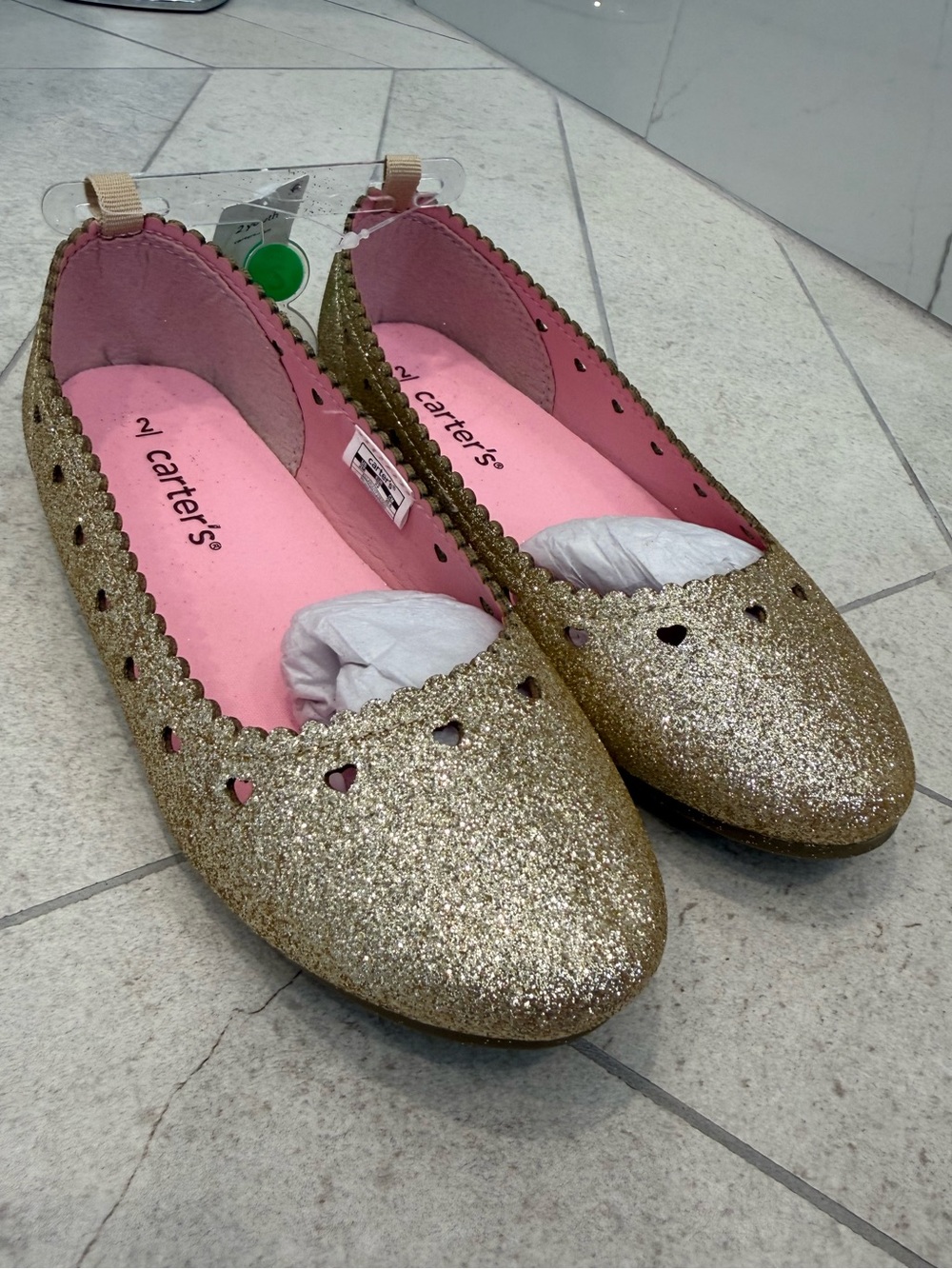 Carter's Ellaria Gold Glitter Heart Cutout Ballet Flats Big Girl